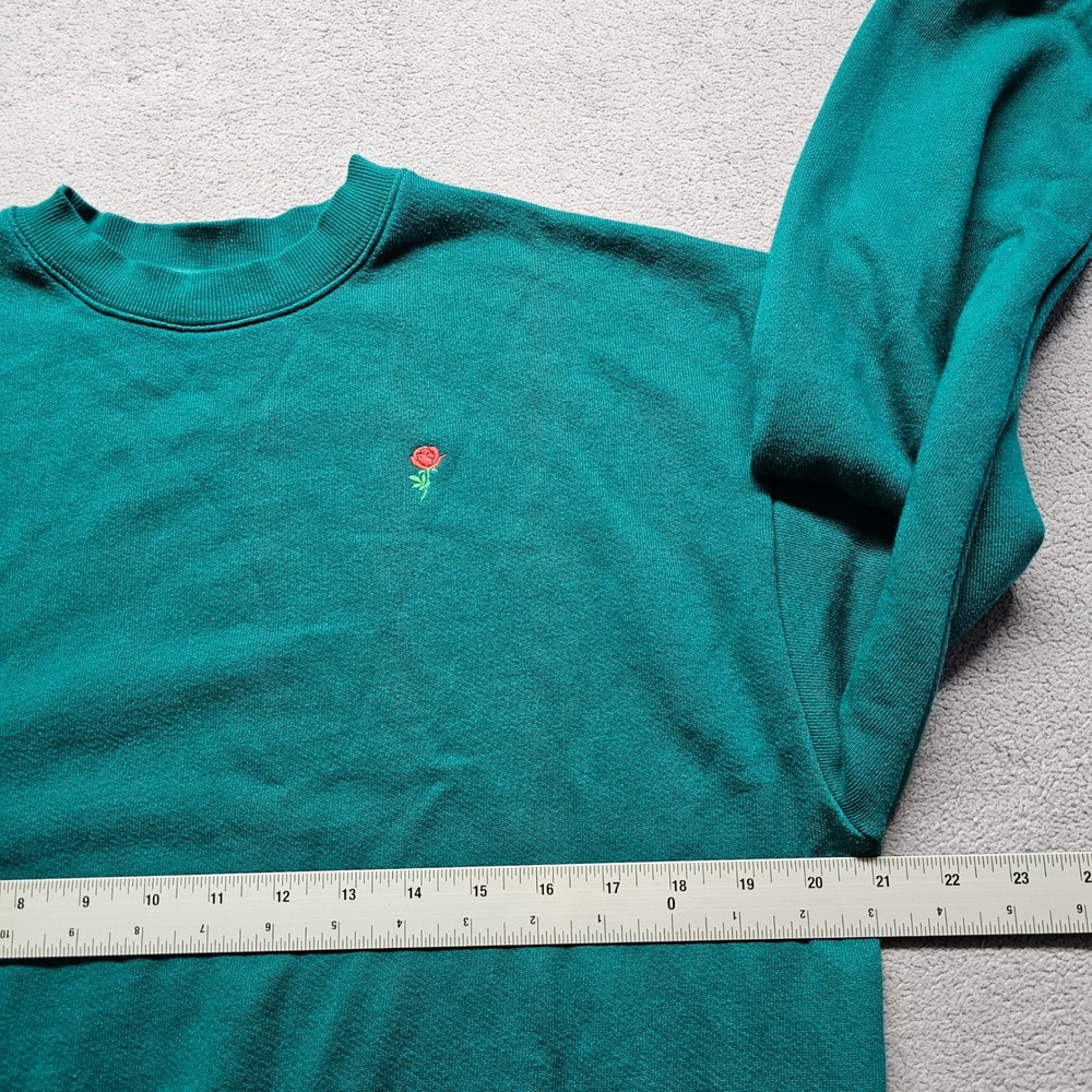 Victoria's Secret Rose Crewneck Sweatshirt Womens S Teal Green Fleece Pullover - Picture 3 of 10